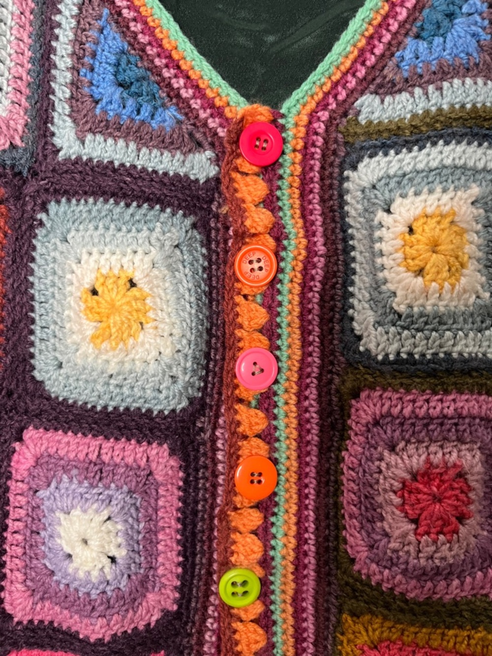 Handmade Multicolor Crochet Granny Square Vest - Picture 6 of 9